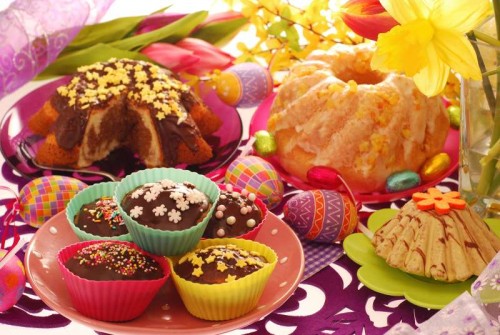 easter confectionery on festive table